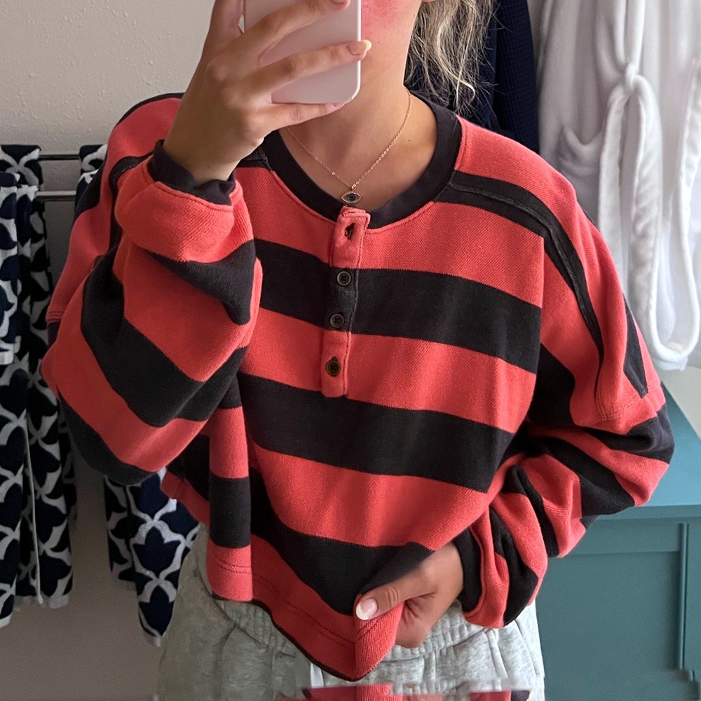 Urban Outfitters Out From Under black and coral red sweater with buttons